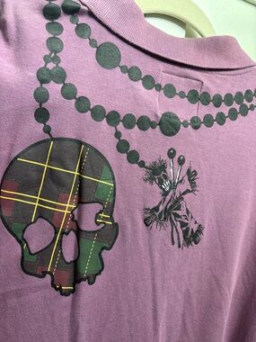Men’s Azzure Purple Long Sleeve Graphic Tee with Skull Print Y2K